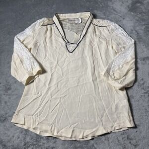 Anthropologie Lauren Moffatt 100% Silk / Lace Cottage‎ Core Blouse Medium
